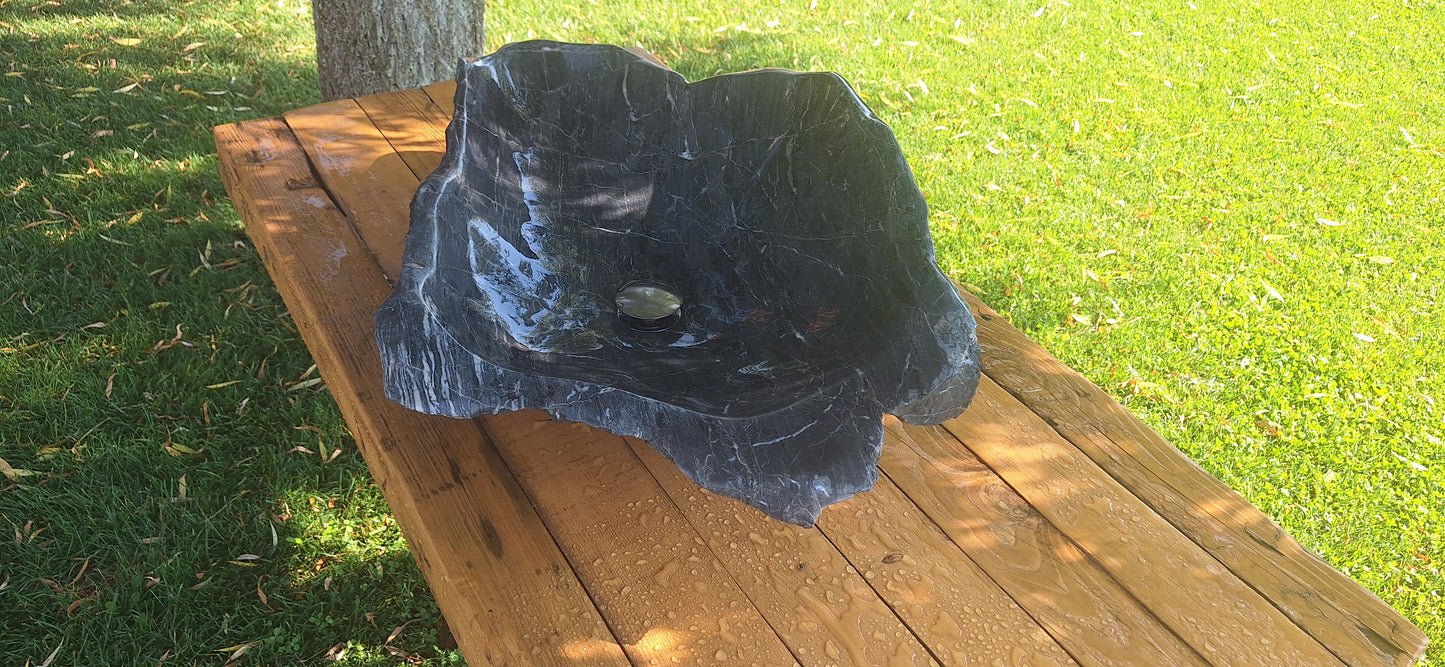 Lavoar din Piatră Naturală,80×52×24,montaj pe blat, 39.5 kg,culoare gri antracit