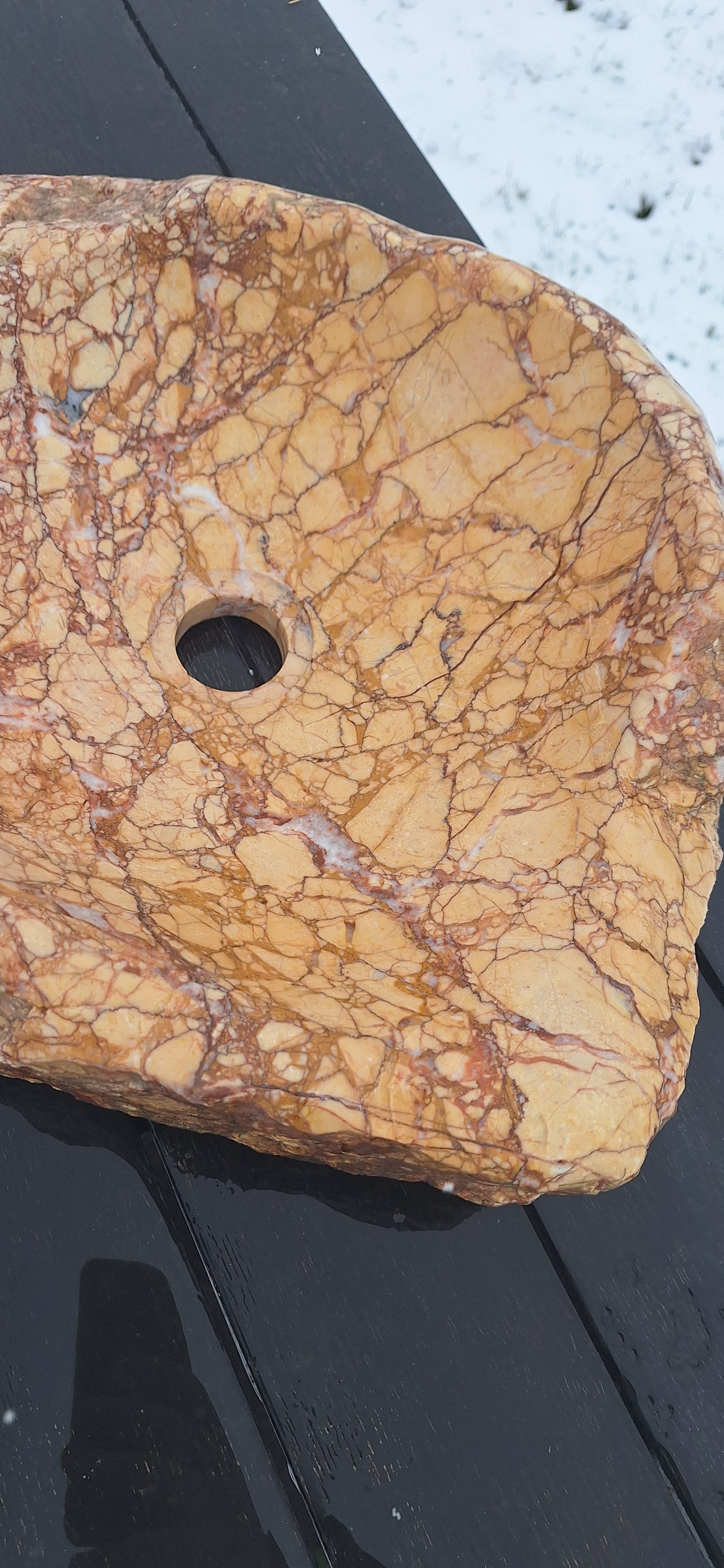 Lavoar Piatră Naturală,montaj pe blat, 17.6 kg,49×38×12 ,crem cu vineturi maro