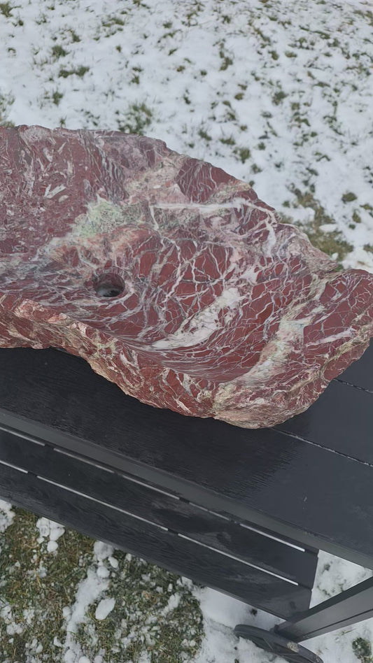 Lavoar din piatră naturală/marmura roșie, 69x43x17,montaj pe blat, 37,5 kg