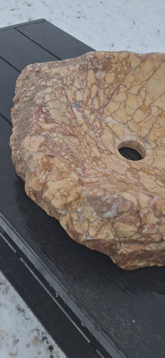 Lavoar Piatră Naturală,montaj pe blat, 17.6 kg,49×38×12 ,crem cu vineturi maro