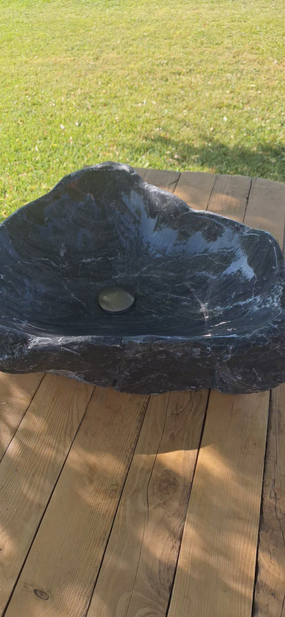 Lavoar din Piatră de râu,55×40×20,montaj pe blat,30 kg,gri antracit
