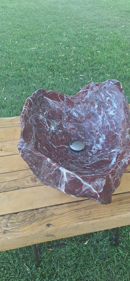 Lavoar Piatră Naturală (marmura roșie de Grecia),59×48×22,39 kg montaj pe blat,vișiniu cu vineturi multicolore