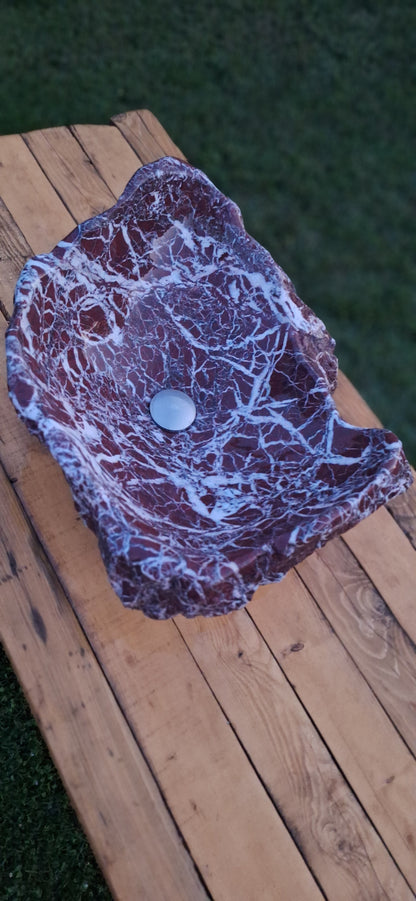Lavoar Piatră Naturală (marmura rosie de Grecia)56×47×23 montaj pe blat,44 kg