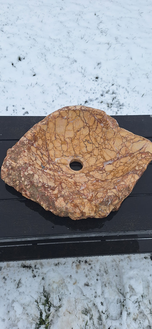 Lavoar Piatră Naturală,montaj pe blat, 17.6 kg,49×38×12 ,crem cu vineturi maro