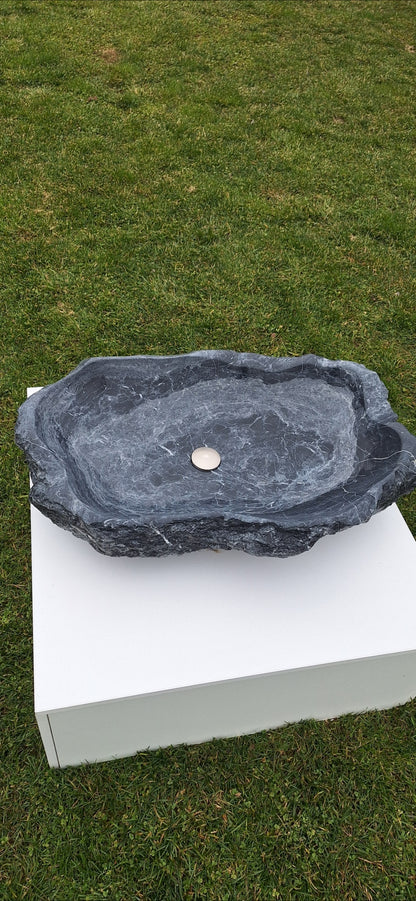 Lavoar Piatră Naturală 84x56x18,montaj pe blat,46kg,albastru/gri antracit