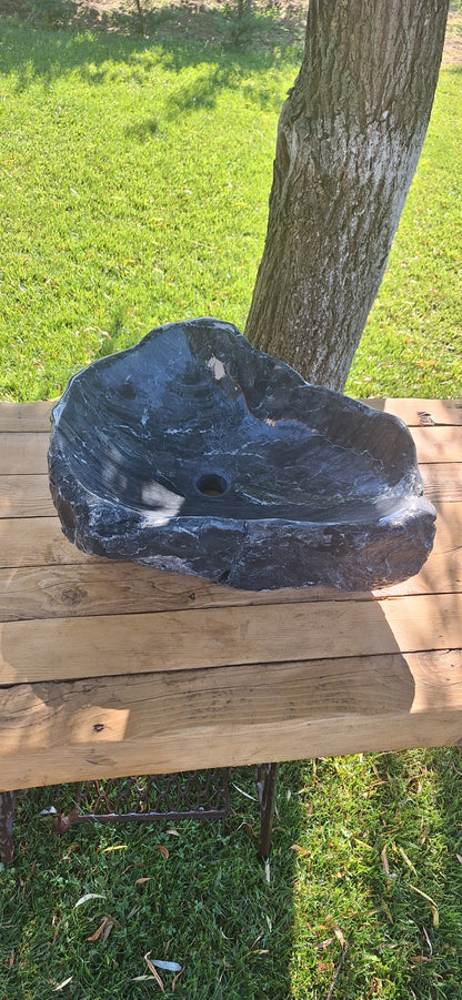 Lavoar din Piatră de râu,55×40×20,montaj pe blat,30 kg,gri antracit