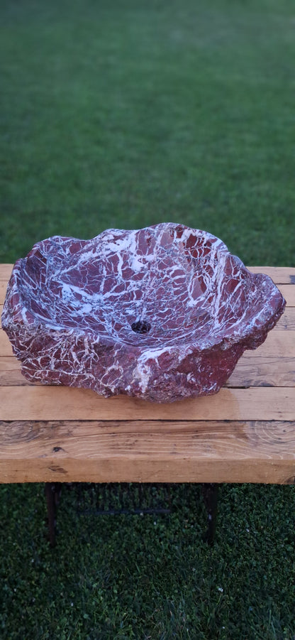 Lavoar Piatră Naturală (marmura rosie de Grecia)56×47×23 montaj pe blat,44 kg