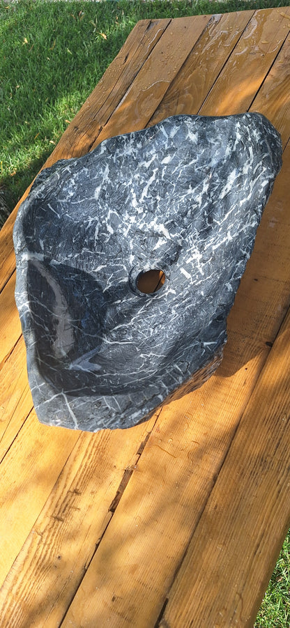 Lavoar din Piatră Naturală, 48×40×15,montaj pe blat,gri antracit,20 kg