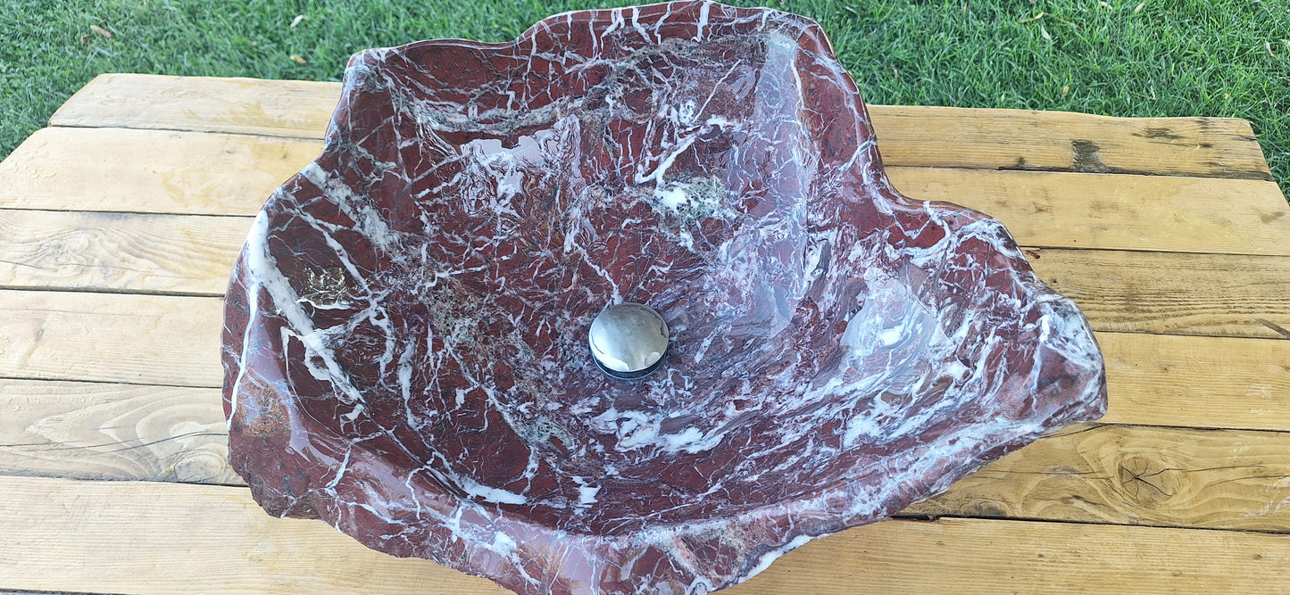 Lavoar Piatră Naturală (marmura roșie de Grecia),59×48×22,39 kg montaj pe blat,vișiniu cu vineturi multicolore