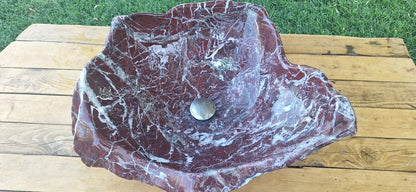 Lavoar Piatră Naturală (marmura roșie de Grecia),59×48×22,39 kg montaj pe blat,vișiniu cu vineturi multicolore