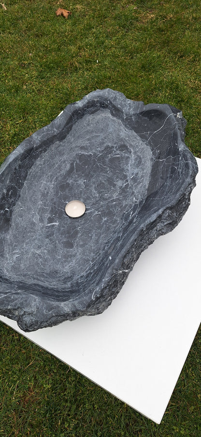 Lavoar Piatră Naturală 84x56x18,montaj pe blat,46kg,albastru/gri antracit