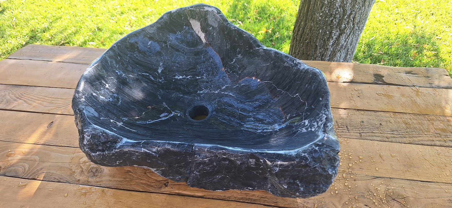 Lavoar din Piatră de râu,55×40×20,montaj pe blat,30 kg,gri antracit