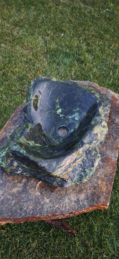 Lavoar Piatră Naturală,46×34×13,montaj pe blat, 14.3 kg, verde/negru,serpentinit