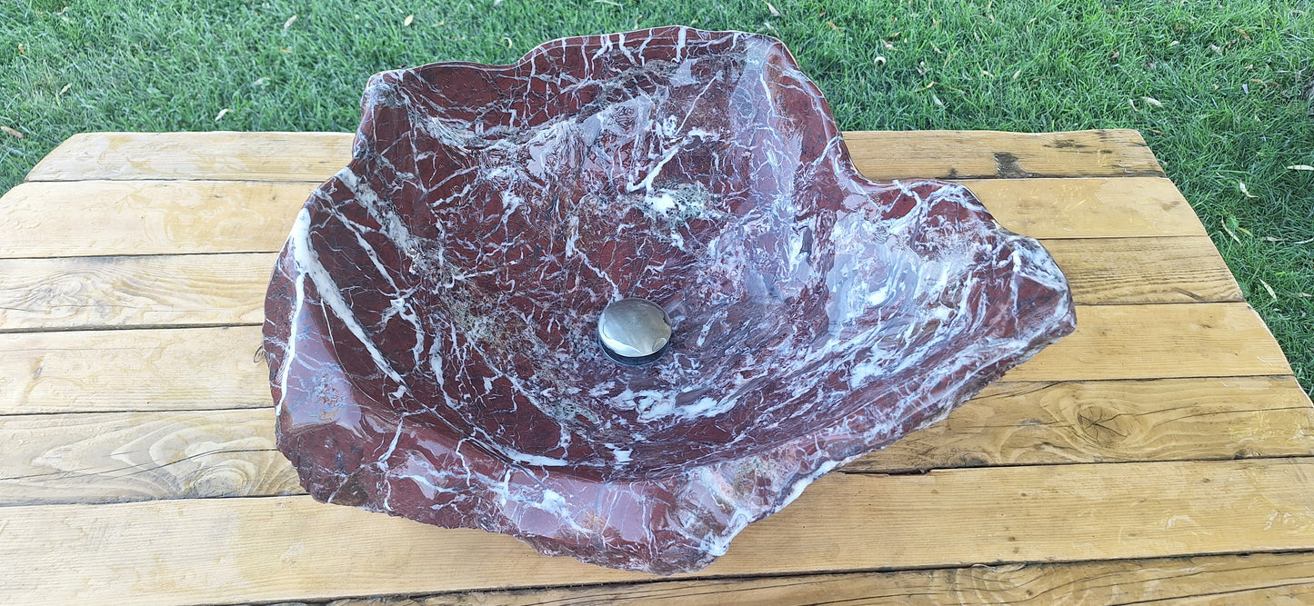 Lavoar Piatră Naturală (marmura roșie de Grecia),59×48×22,39 kg montaj pe blat,vișiniu cu vineturi multicolore