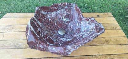 Lavoar Piatră Naturală (marmura roșie de Grecia),59×48×22,39 kg montaj pe blat,vișiniu cu vineturi multicolore