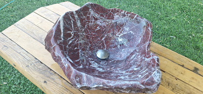 Lavoar Piatră Naturală (marmura roșie de Grecia),59×48×22,39 kg montaj pe blat,vișiniu cu vineturi multicolore