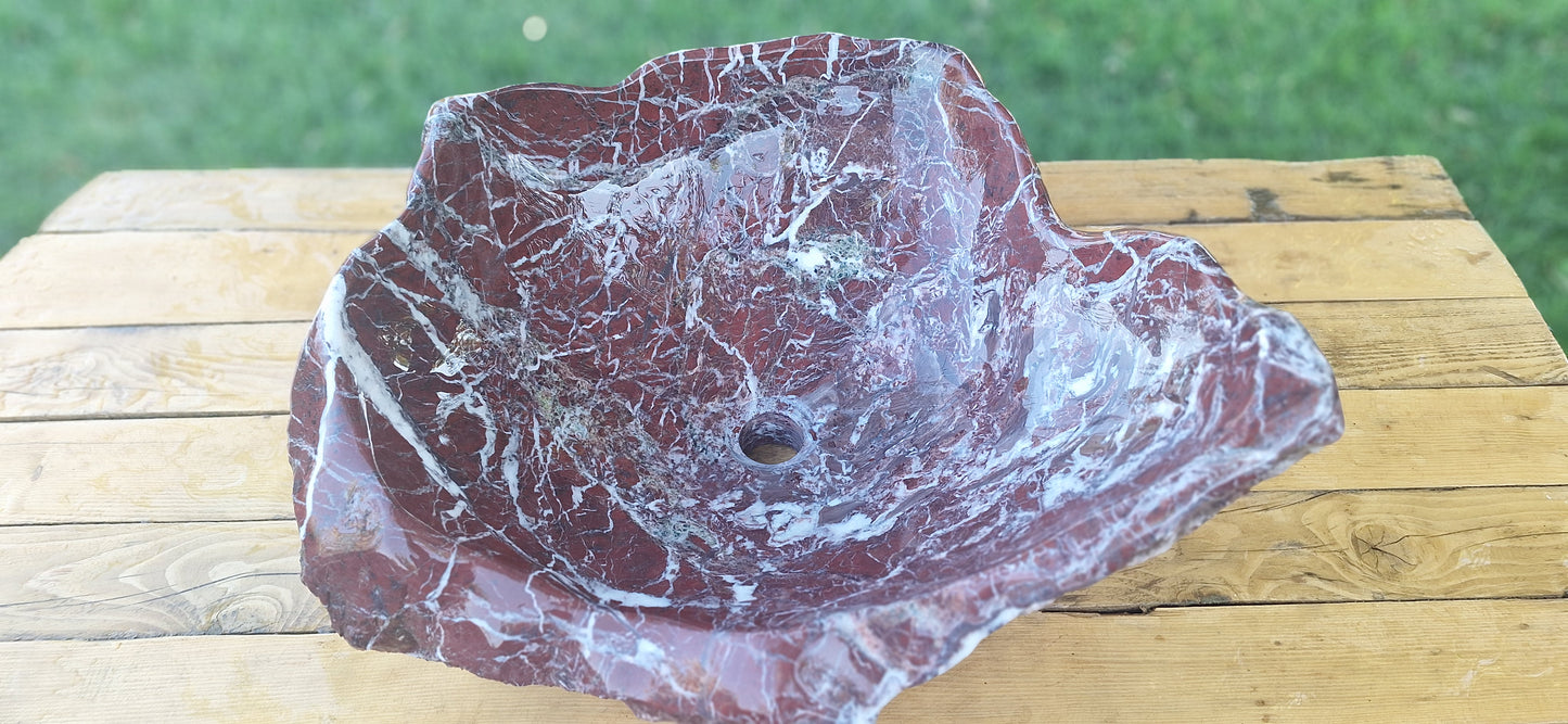 Lavoar Piatră Naturală (marmura roșie de Grecia),59×48×22,39 kg montaj pe blat,vișiniu cu vineturi multicolore