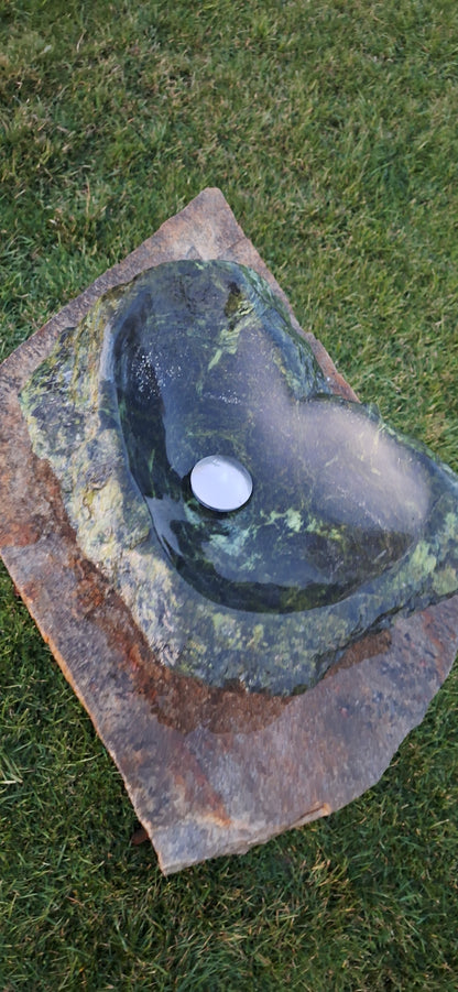 Lavoar Piatră Naturală,46×34×13,montaj pe blat, 14.3 kg, verde/negru,serpentinit