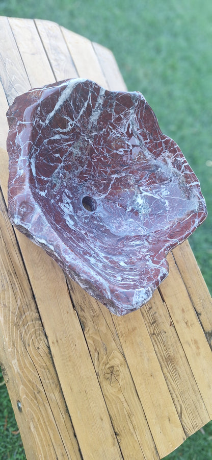 Lavoar Piatră Naturală (marmura roșie de Grecia),59×48×22,39 kg montaj pe blat,vișiniu cu vineturi multicolore