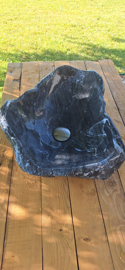 Lavoar din Piatră de râu,55×40×20,montaj pe blat,30 kg,gri antracit
