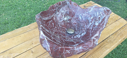 Lavoar Piatră Naturală (marmura roșie de Grecia),59×48×22,39 kg montaj pe blat,vișiniu cu vineturi multicolore