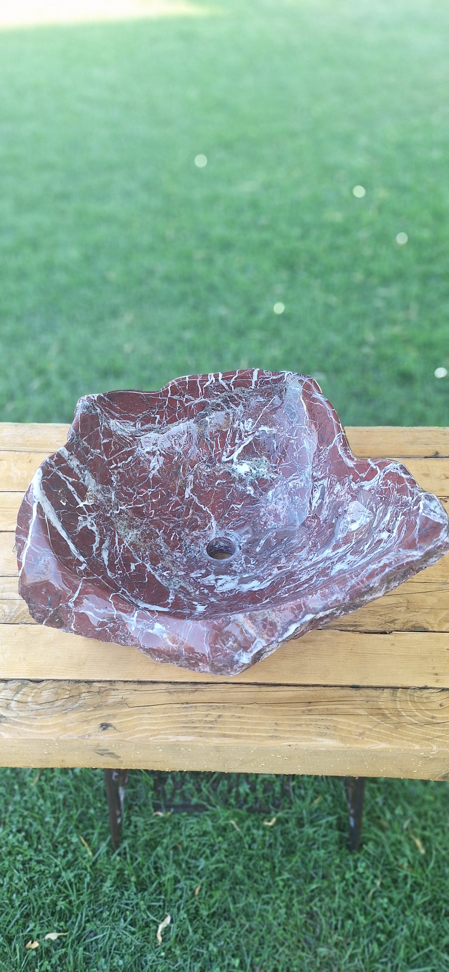 Lavoar Piatră Naturală (marmura roșie de Grecia),59×48×22,39 kg montaj pe blat,vișiniu cu vineturi multicolore