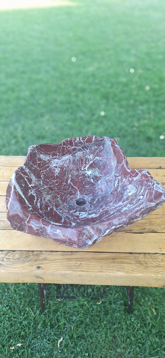 Lavoar Piatră Naturală (marmura roșie de Grecia),59×48×22,39 kg montaj pe blat,vișiniu cu vineturi multicolore