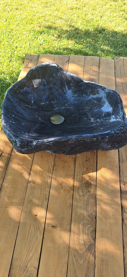 Lavoar din Piatră de râu,55×40×20,montaj pe blat,30 kg,gri antracit